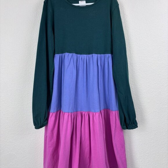 Hanna Andersson girls 150cm 12 colorblock twirl power long sleeve cotton dress - Picture 1 of 8
